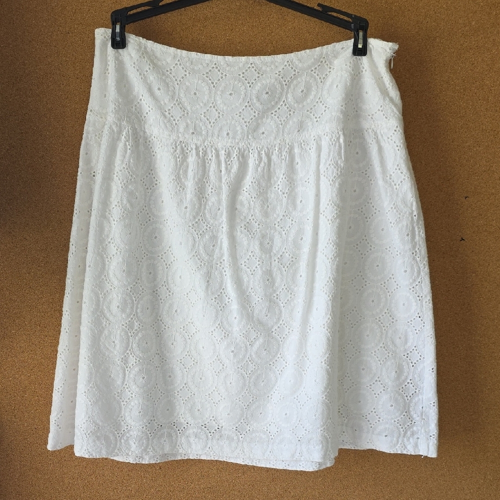 Apostrophe White Cotton Eyelet A-Line Midi Skirt Summer Cottagecore Sz 14